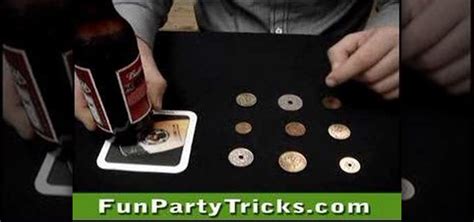 9 bottle caps become 8|How to Perform the nine coins bar trick .